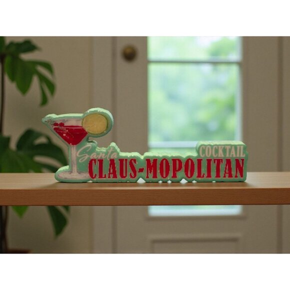 New Wood Christmas Winter Santa Claus-mopolitan Cocktail Santa Claus Bar Sign - Picture 1 of 2